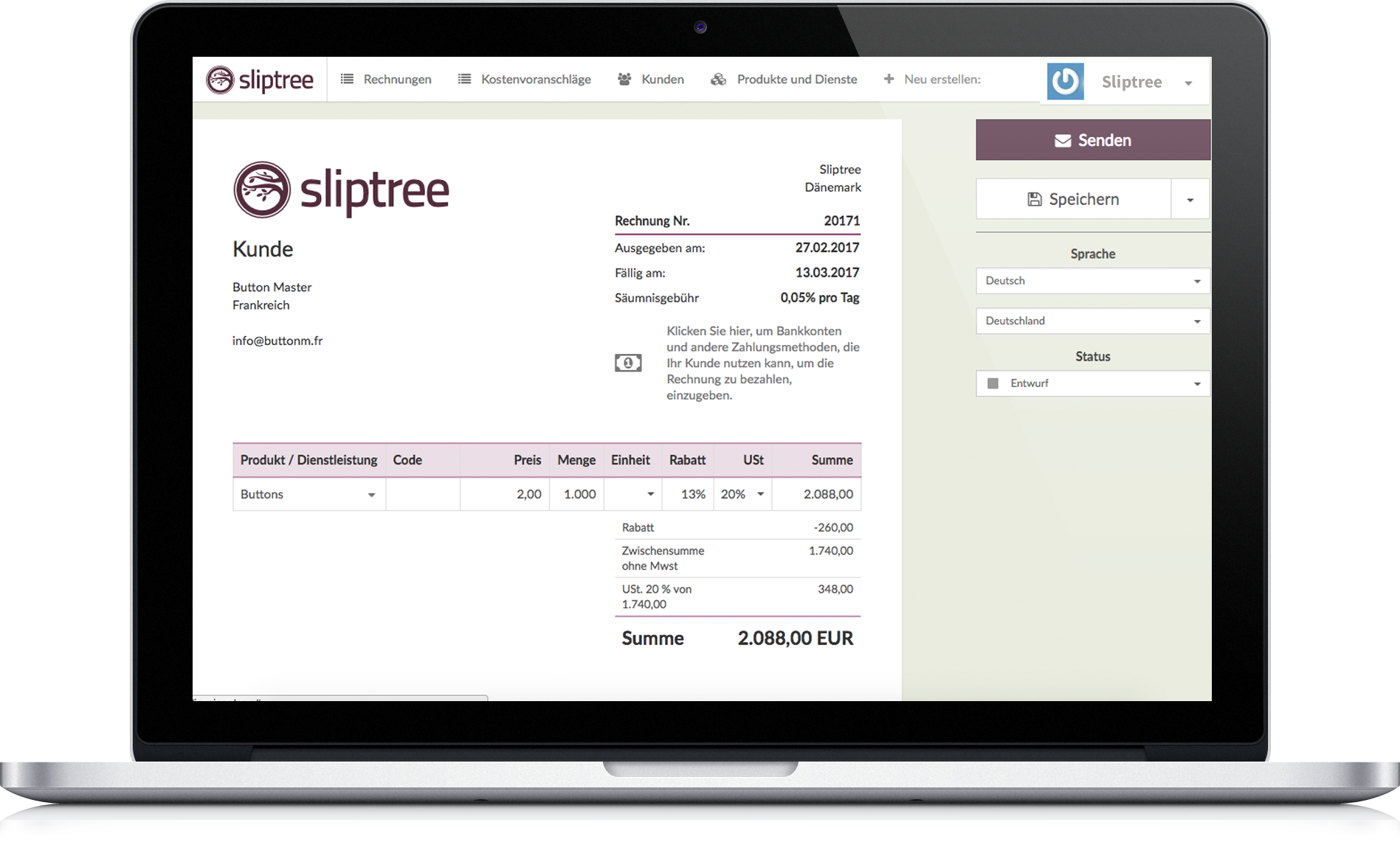 Kostenlose Rechnungsvorlage Sliptree