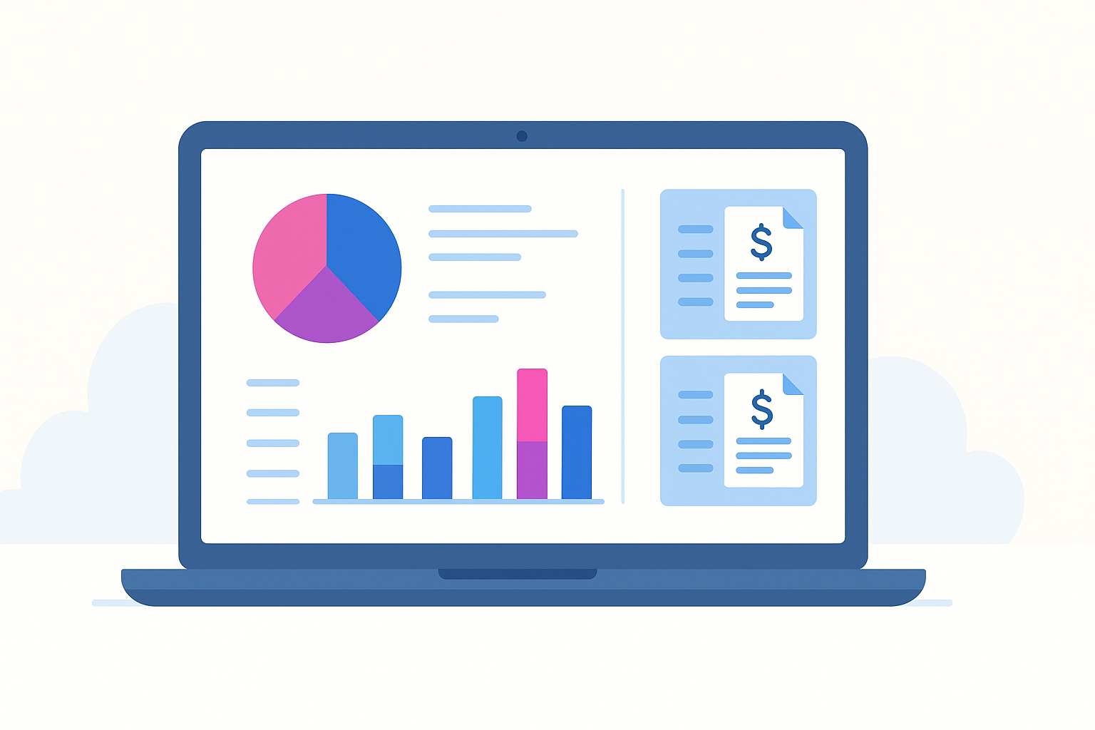 computer, charts, simplified accounting