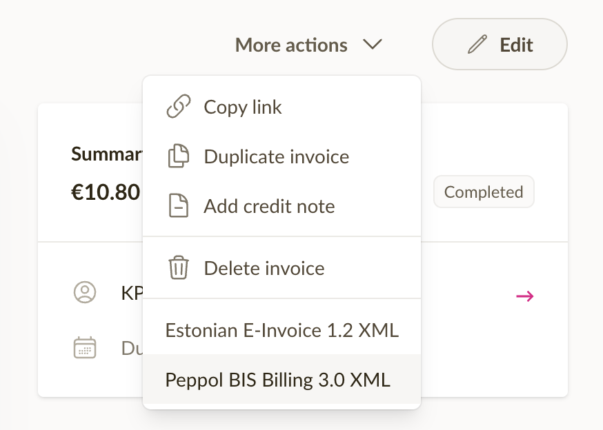 Exporting a single invoice