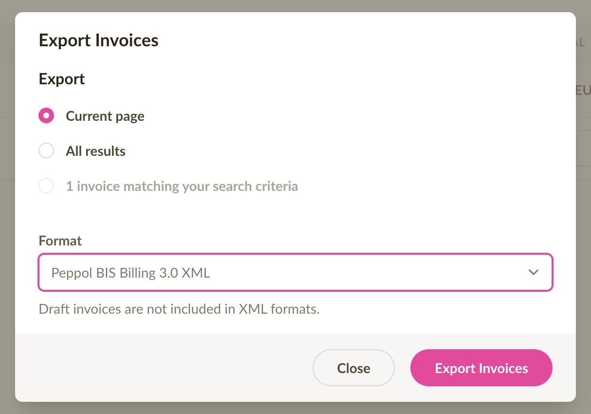 Exporting multiple invoices