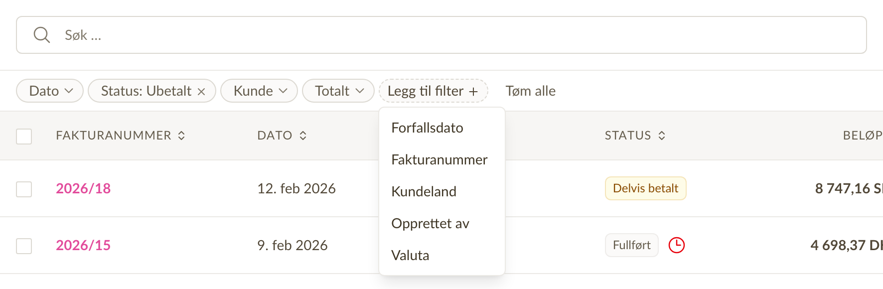Fakturafiltre