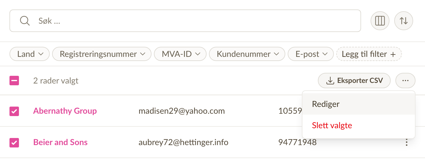 Massehandlinger for kunder