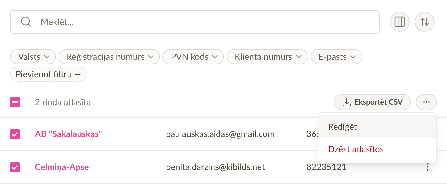 Klientu grupas darbības