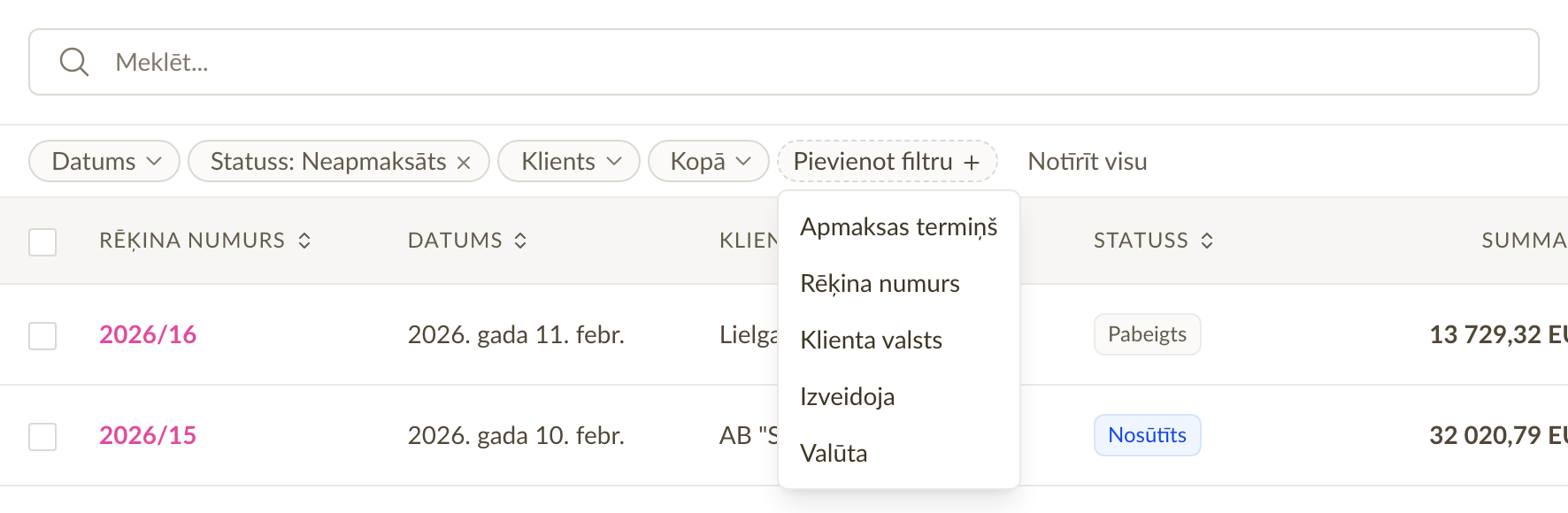 Rēķinu filtri