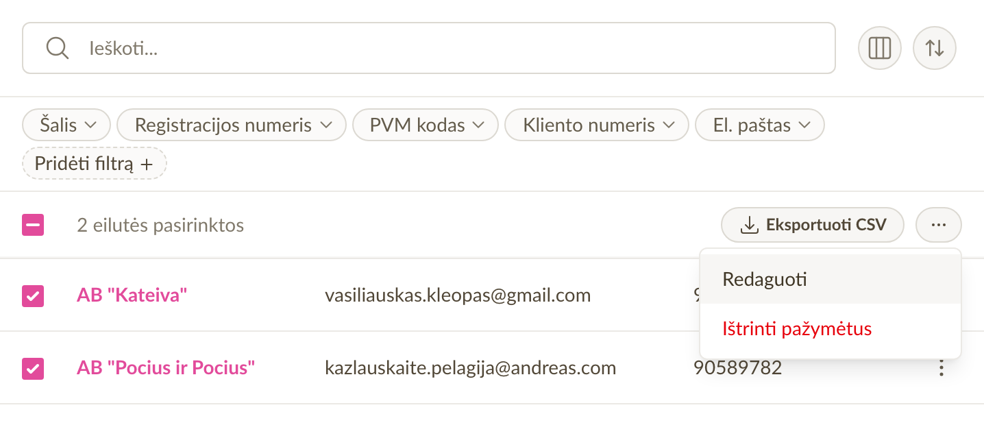 Klientų grupės veiksmai