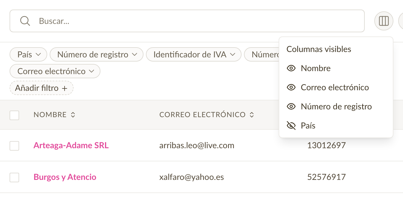 Columnas personalizables