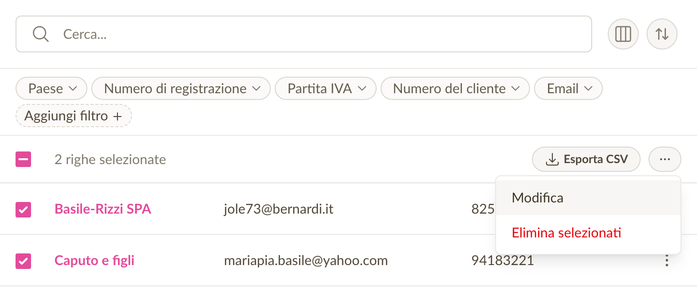 Azioni di massa sui clienti