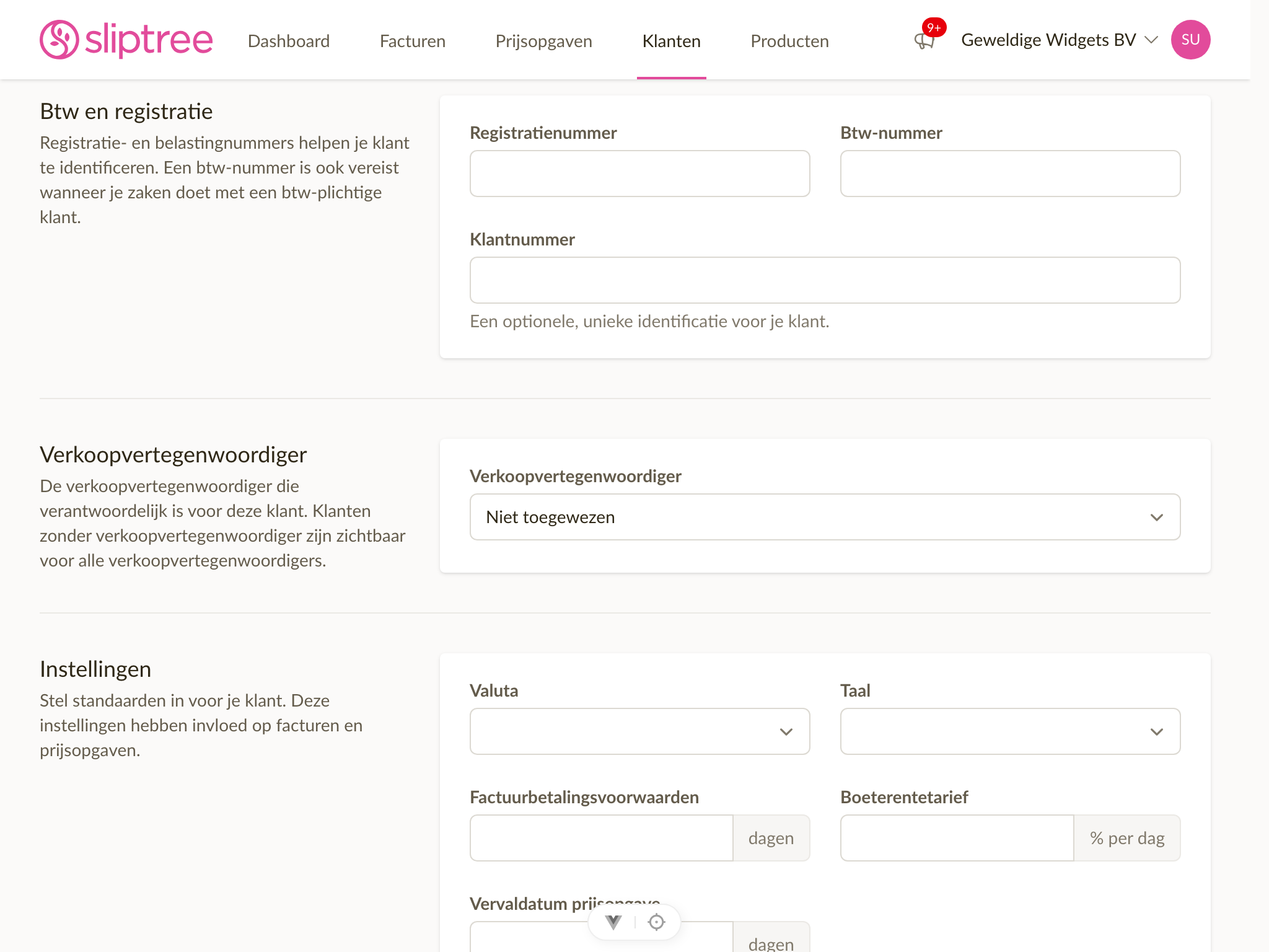 Verkoperveld op klantformulier