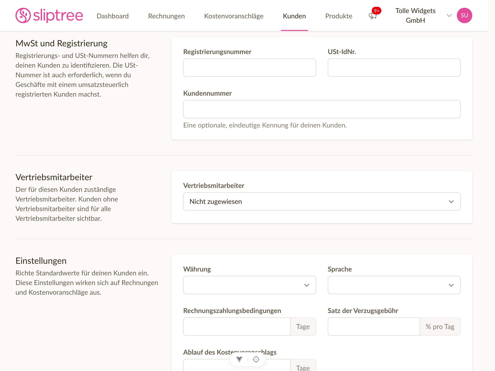 Vertriebsmitarbeiter-Feld im Kundenformular
