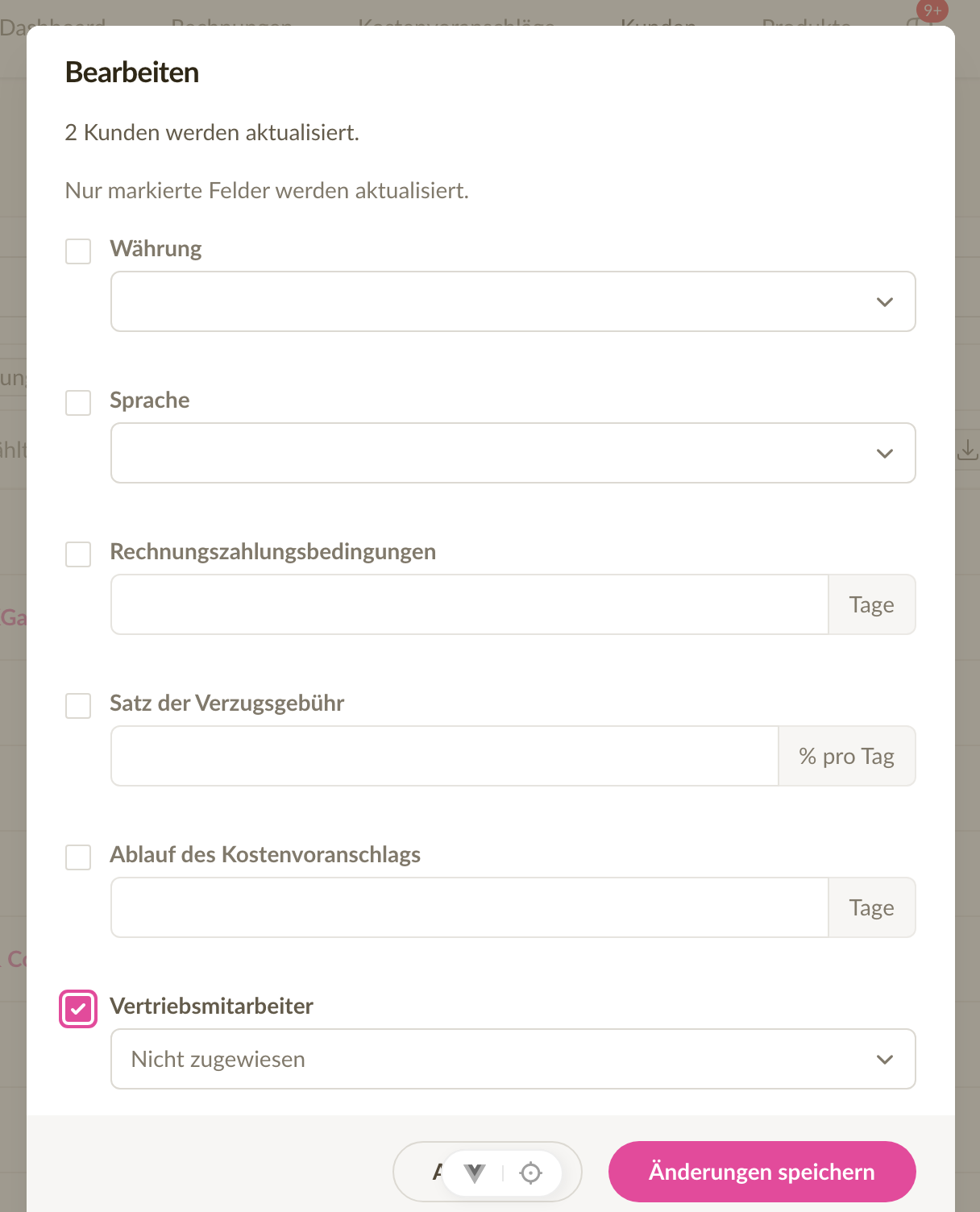 Massenhafte Neuzuweisung des Vertriebsmitarbeiters