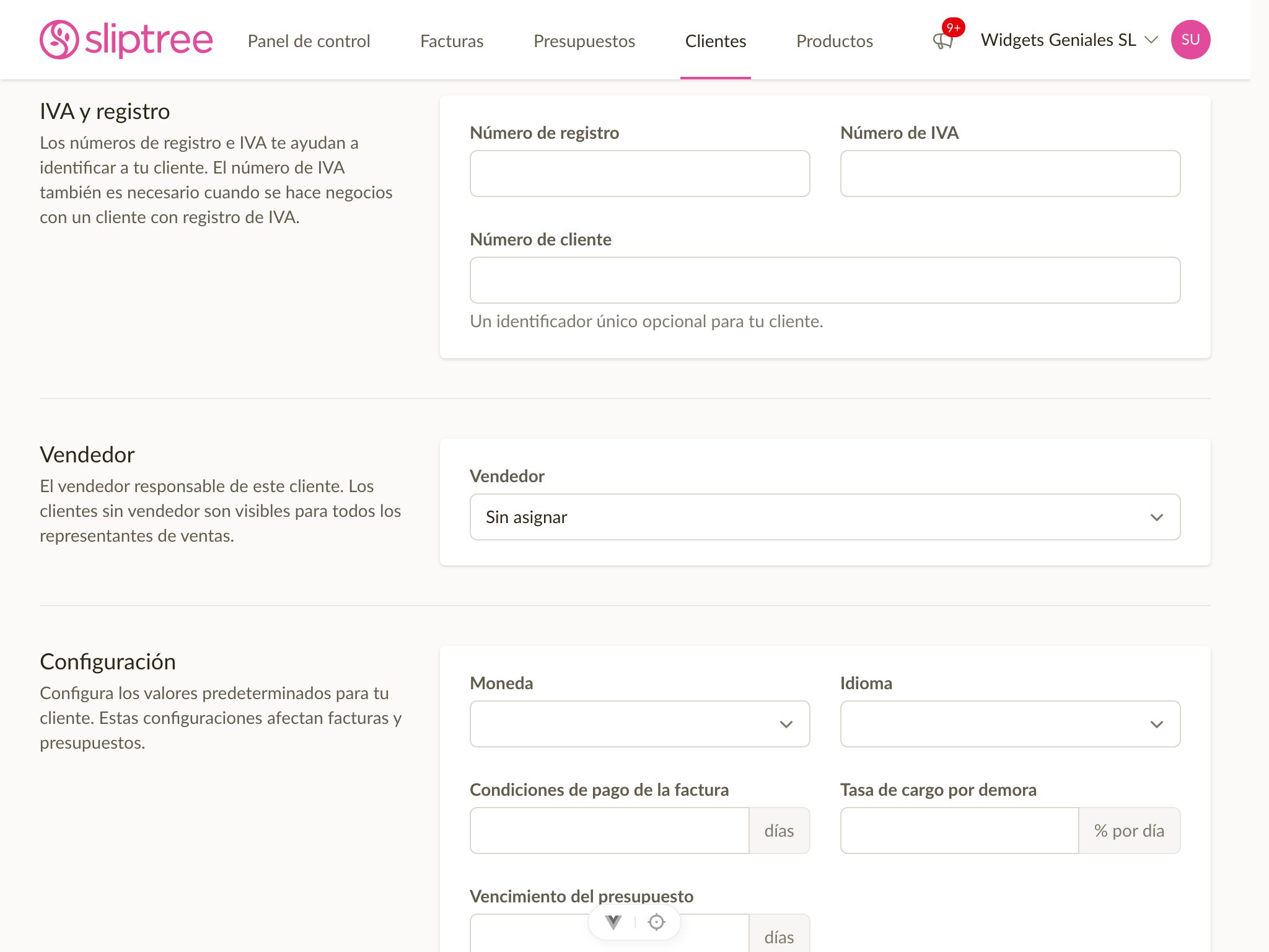 Campo de vendedor en el formulario de cliente