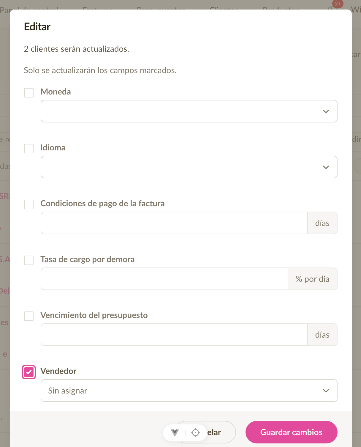 Reasignación masiva de vendedor