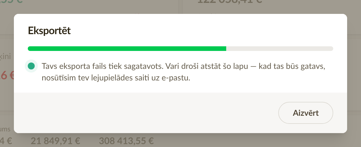 Eksporta progress