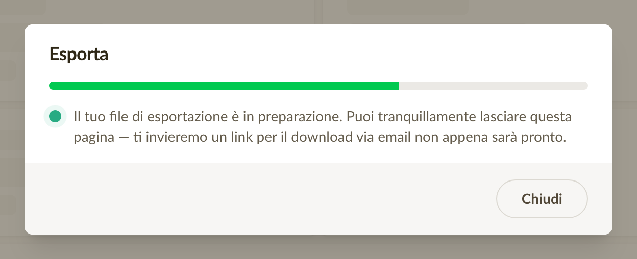 Avanzamento dell'esportazione